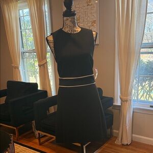 Alice+Olivia Black Sleeveless A-Line Dress with White Piping